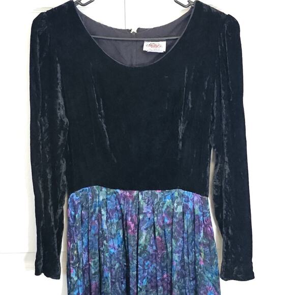 Vintage Velvet Metallic Dress Lanz Originals‎ Small Midi 80s Glam Paisley - Picture 2 of 7